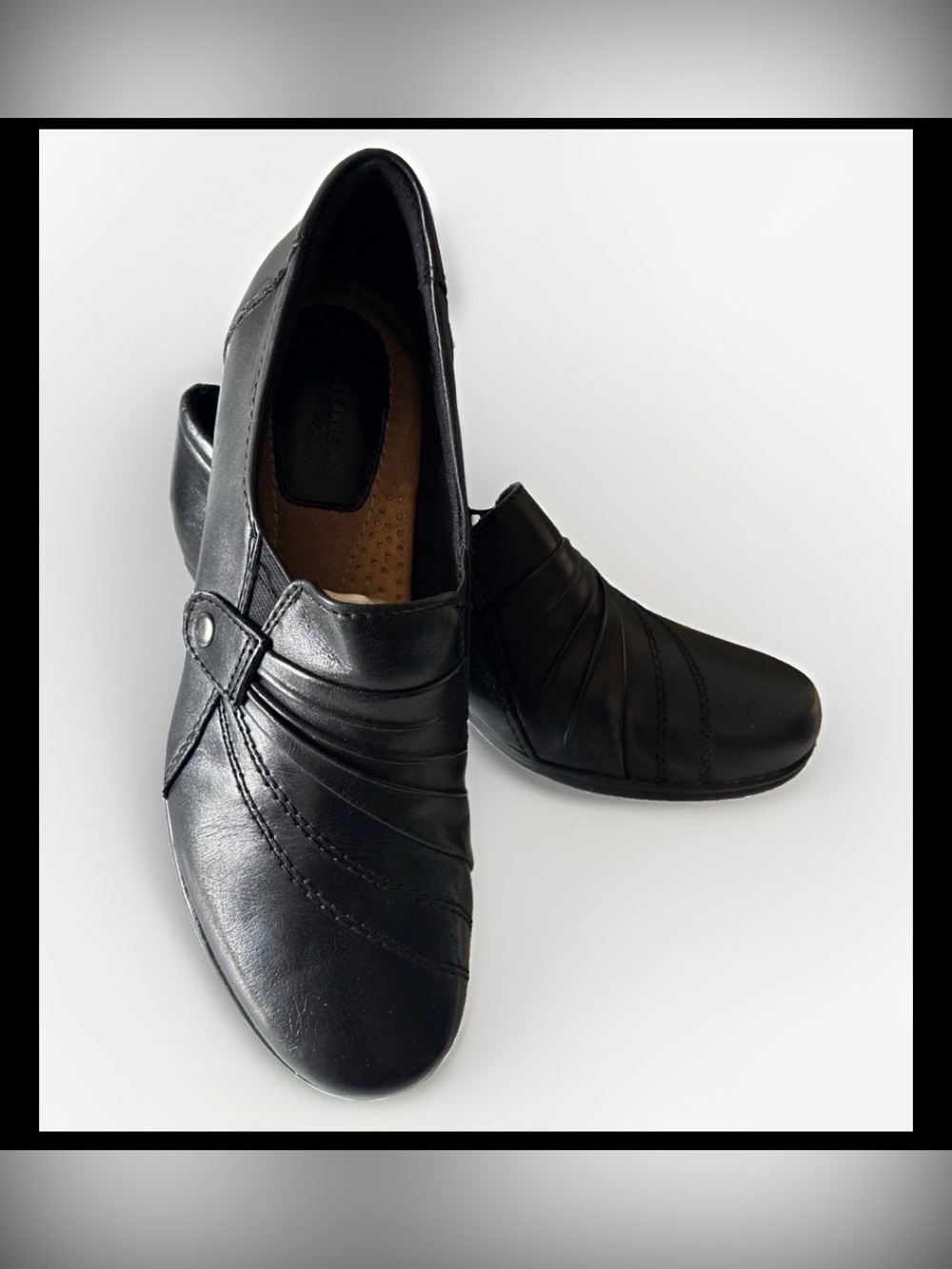 Earth Origins Rochester Black Leather Comfort Loafers Slip On Shoes Women's 8M
